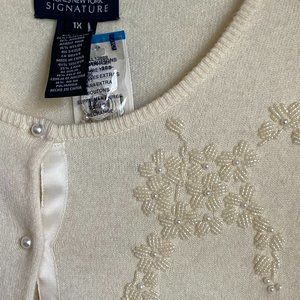 NWT Jones New York Signature beaded cardigan sweater cream